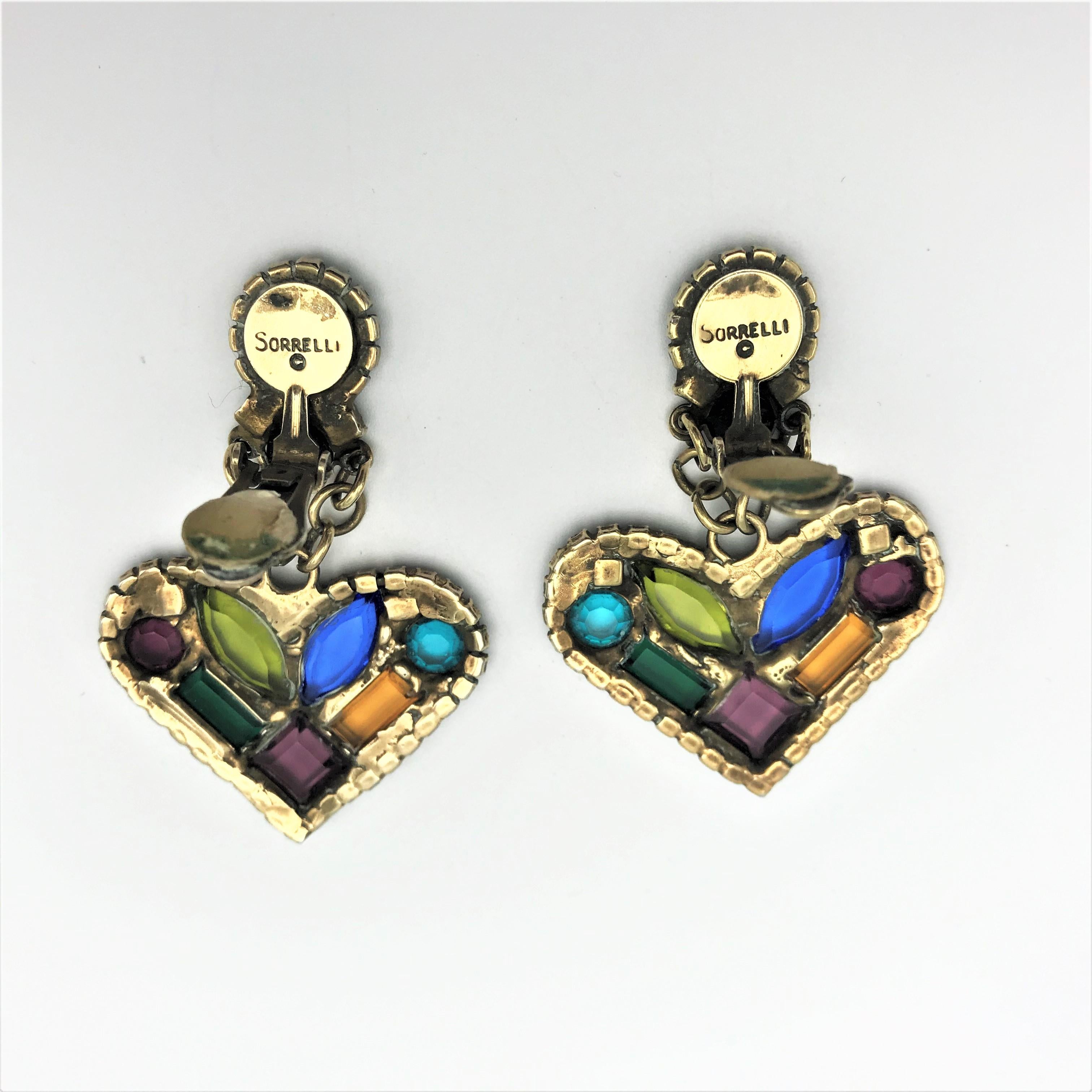 HEART ear clips with inlaid cut rhinestones made in France 1980 For Sale 2