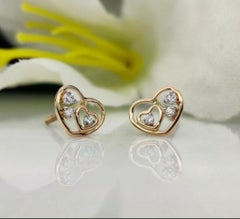 Heart Earring Diamond Heart Earring 14k Solid Gold Round Diamond Ear Stud Gift.