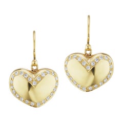 Heart Earrings 18 Karat Yellow Gold with 1.10 Carat Diamonds