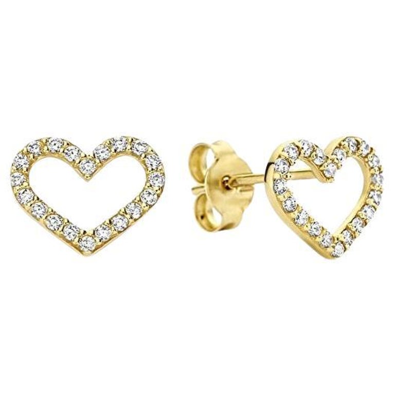 Heart Earrings Studs in 14k Yellow Gold For Sale at 1stDibs