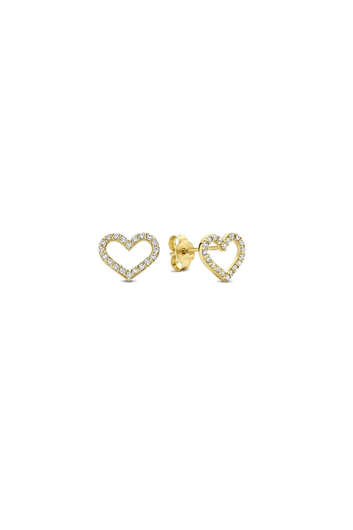 Taille ronde Boucles d'oreilles cœur en or jaune 14K. Mini-boucles d'oreilles en forme de cœur ! en vente