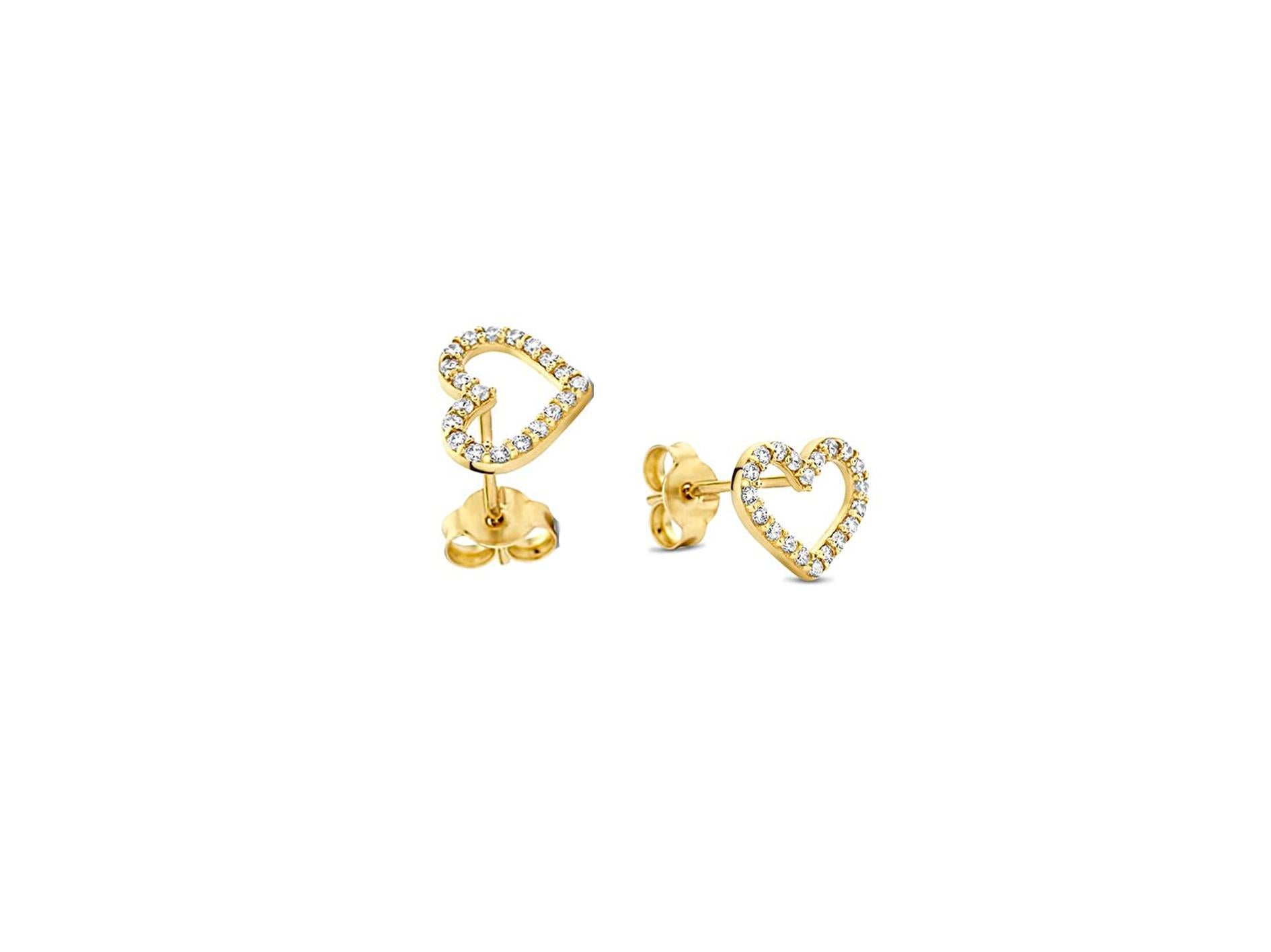 Modern Heart Earrings Studs in 14K Yellow Gold. Mini Heart-Shaped Stud Earrings! For Sale