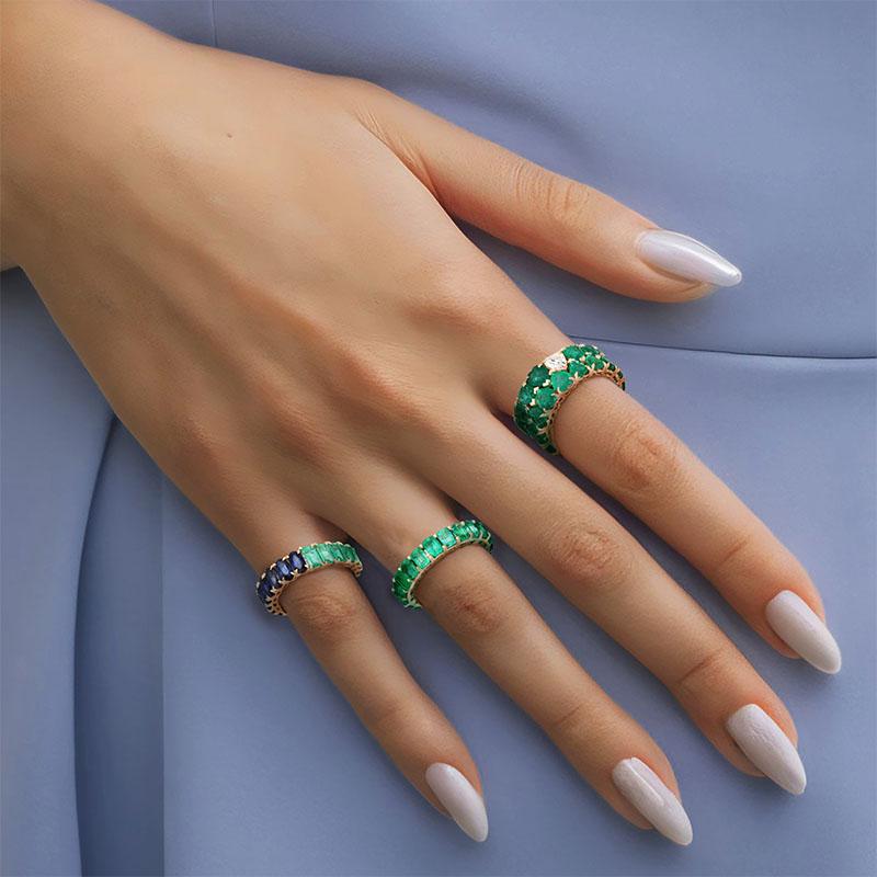 For Sale:  Heart Emerald Diamond 14K Yellow Gold Eternity Band Ring 2