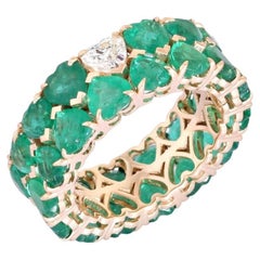 Heart Emerald Diamond 14K Yellow Gold Eternity Band Ring