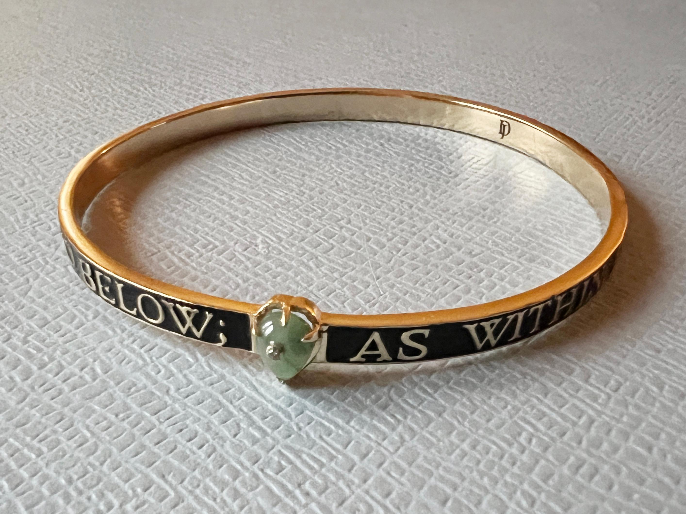 Emerald Diamond Bangle Bracelet Spiritual Black Enamel For Sale 5