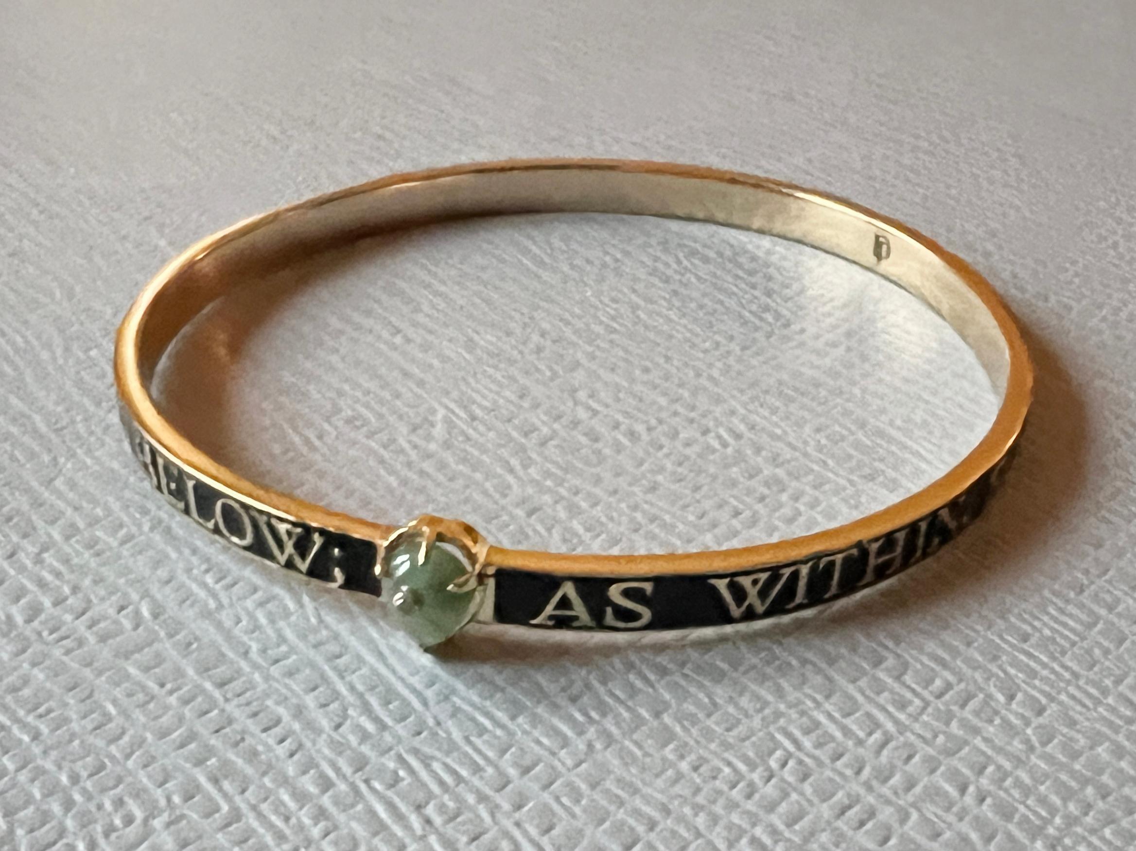 Emerald Diamond Bangle Bracelet Spiritual Black Enamel For Sale 7