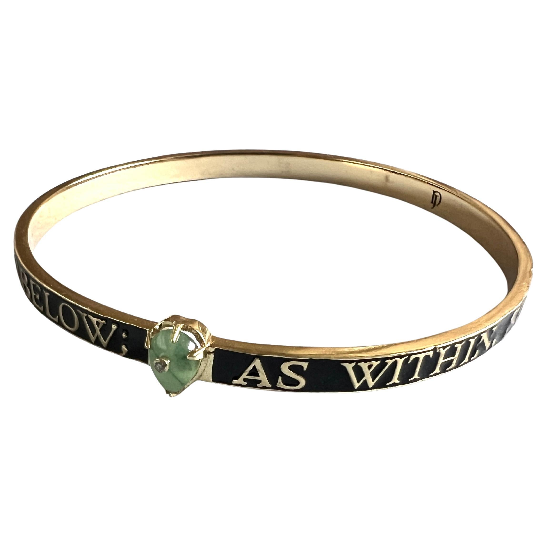 Victorian Emerald Diamond Bangle Bracelet Spiritual Black Enamel For Sale