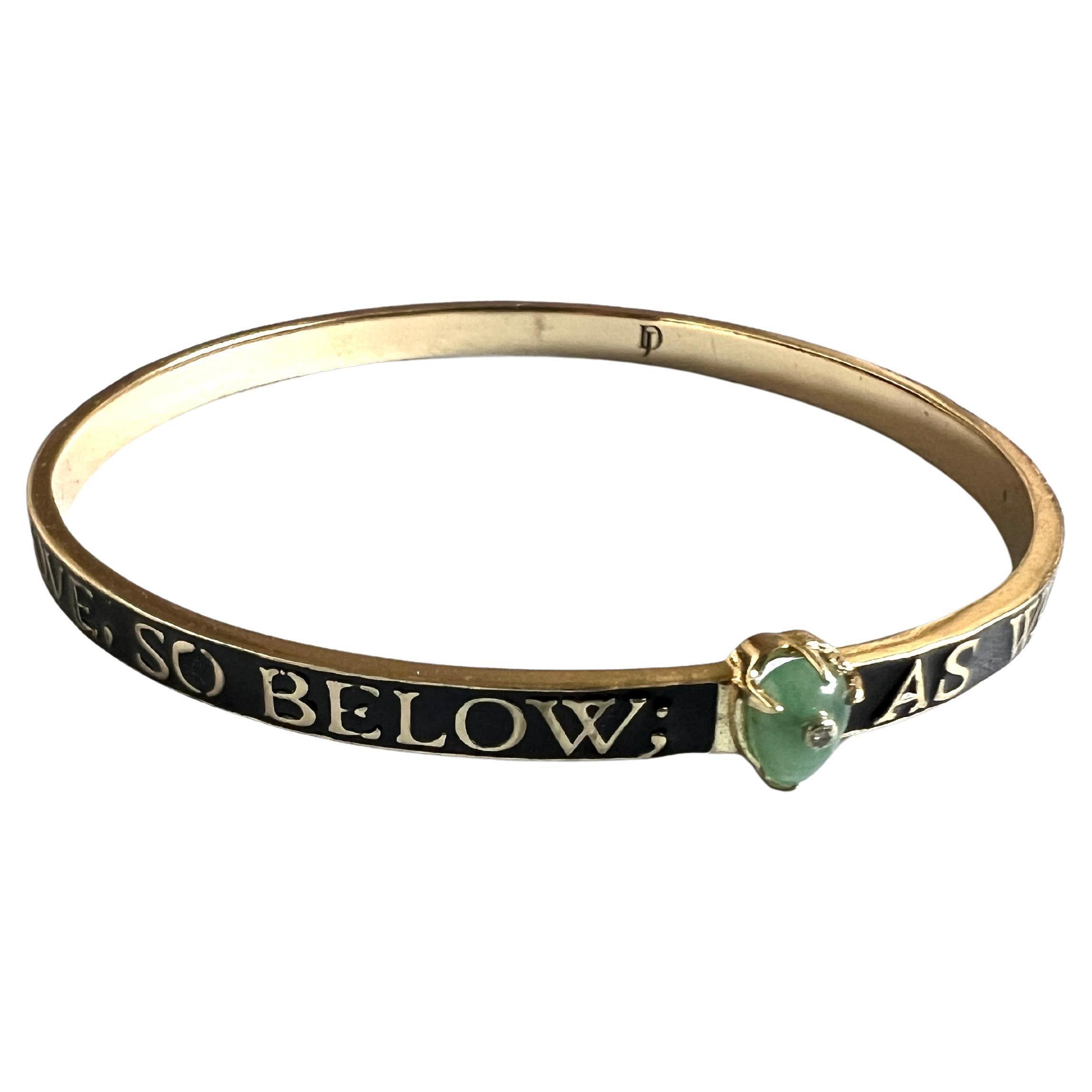 Single Cut Emerald Diamond Bangle Bracelet Spiritual Black Enamel For Sale