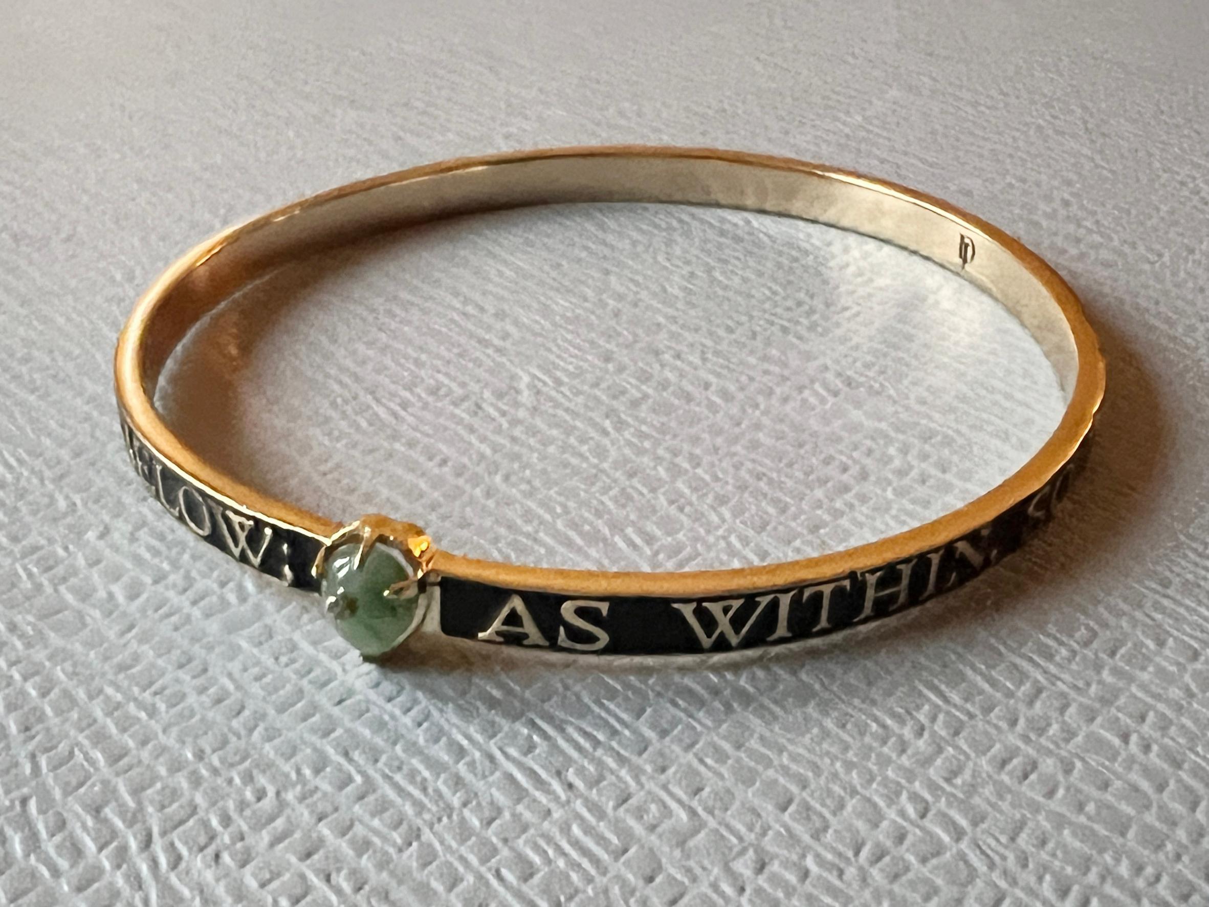 Emerald Diamond Bangle Bracelet Spiritual Black Enamel For Sale 1