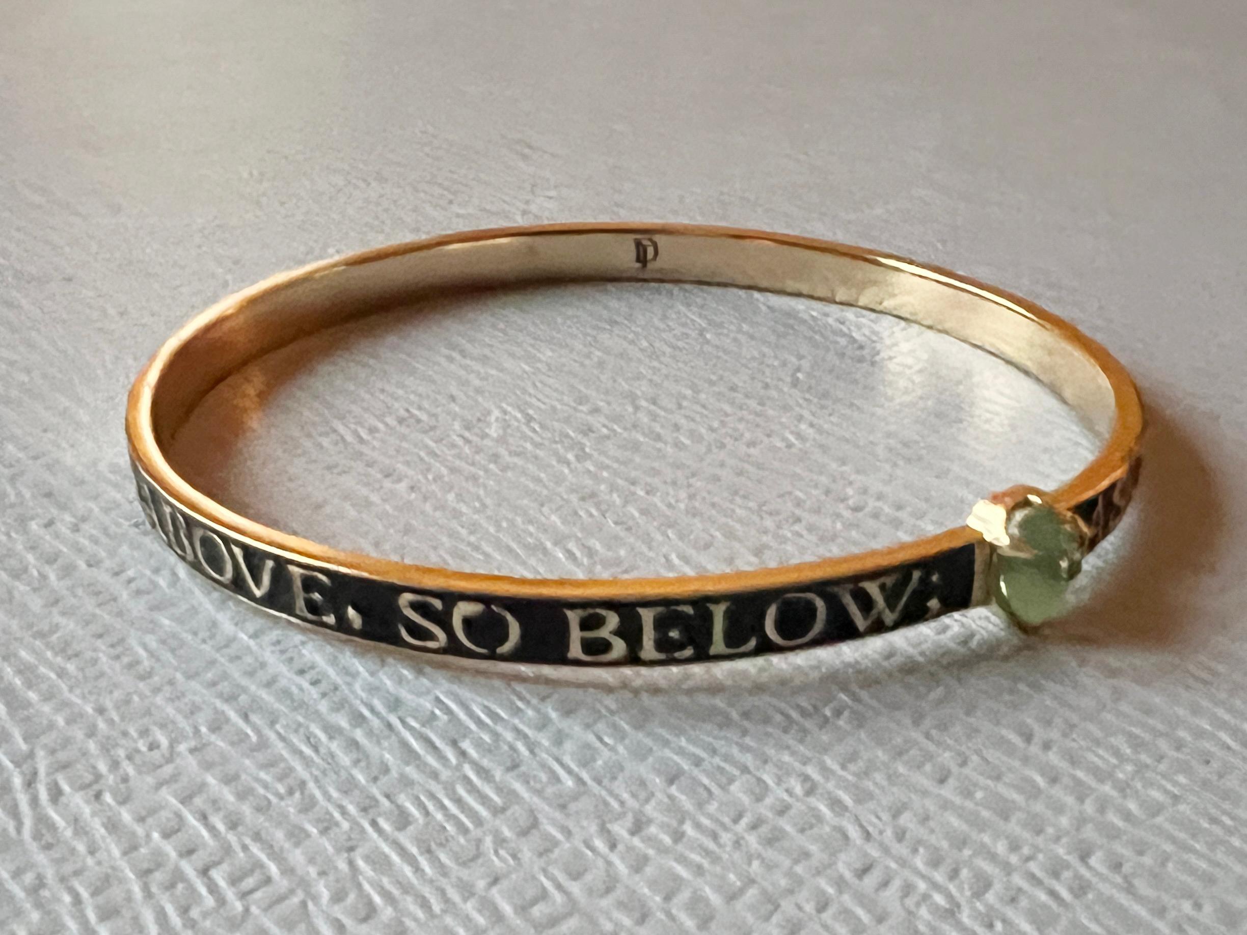 Emerald Diamond Bangle Bracelet Spiritual Black Enamel For Sale 2