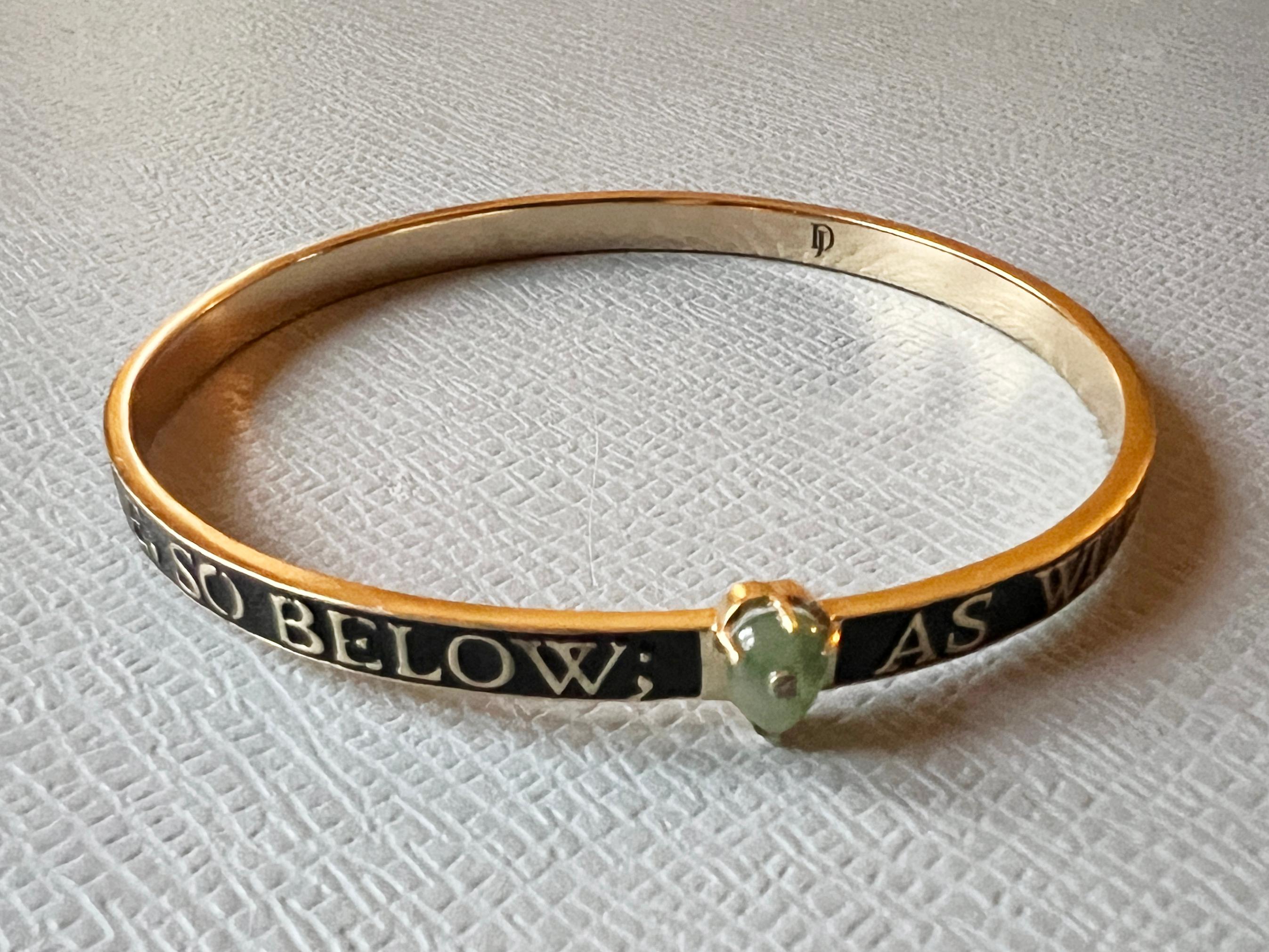 Emerald Diamond Bangle Bracelet Spiritual Black Enamel For Sale 4