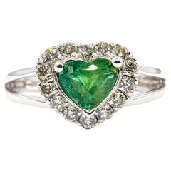 Heart Emerald & Diamond Halo Ring in Platinum