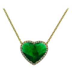 Heart Emerald Diamond Yellow Gold Pendant Necklace