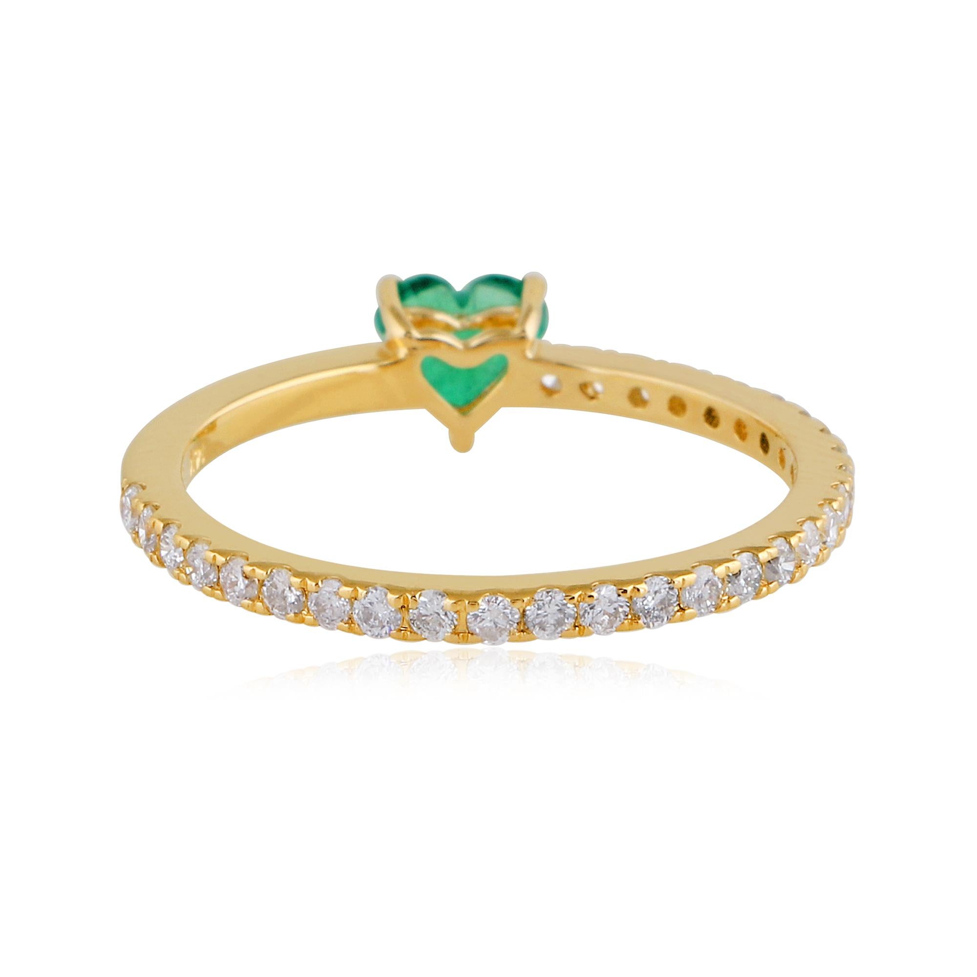 Modern Heart Emerald Gemstone Half Eternity Band Ring Pave Diamond 14 Karat Yellow Gold For Sale