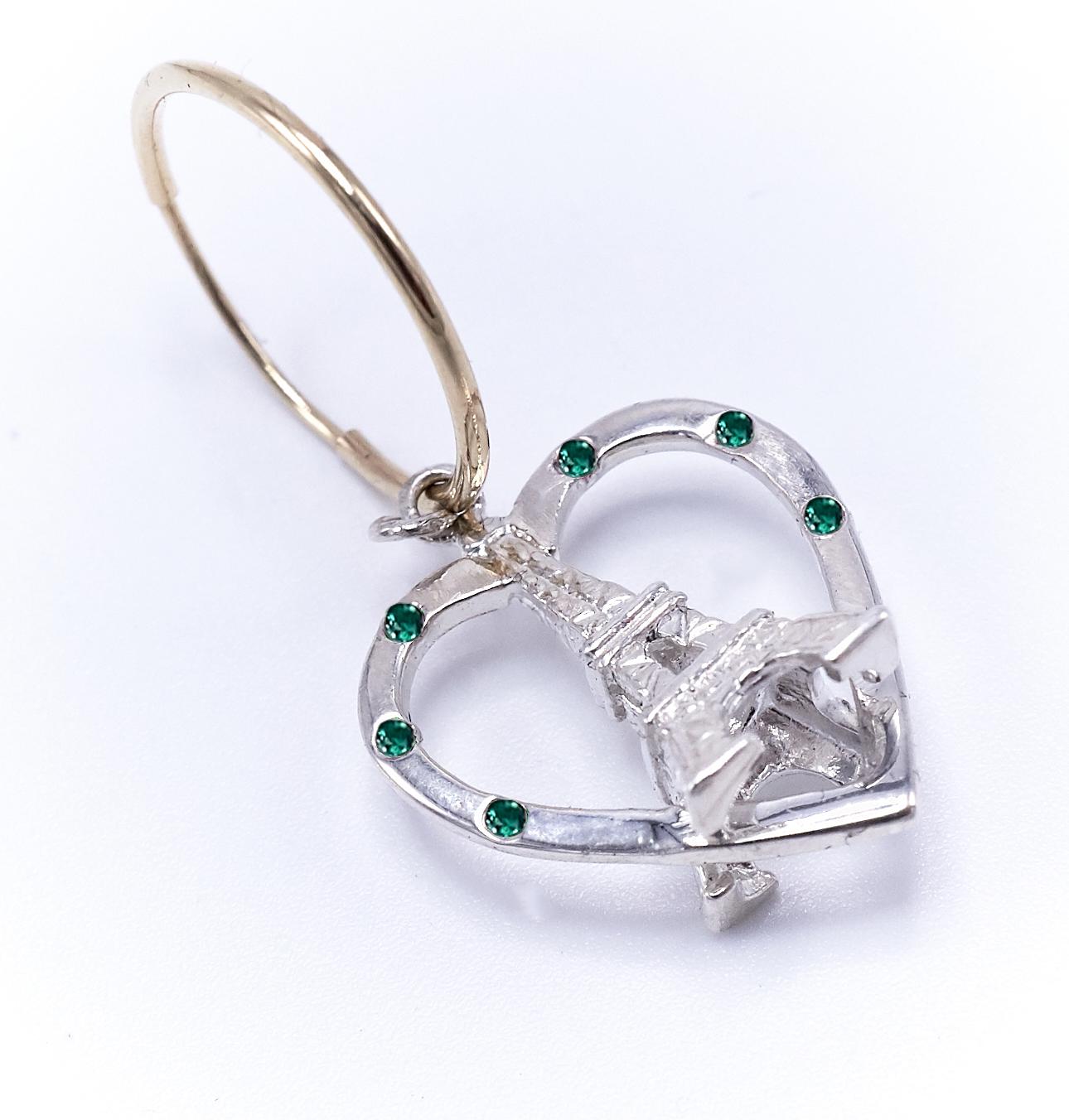 Contemporary Heart Emerald Paris Eiffel Tower Earring Silver Gold For Sale
