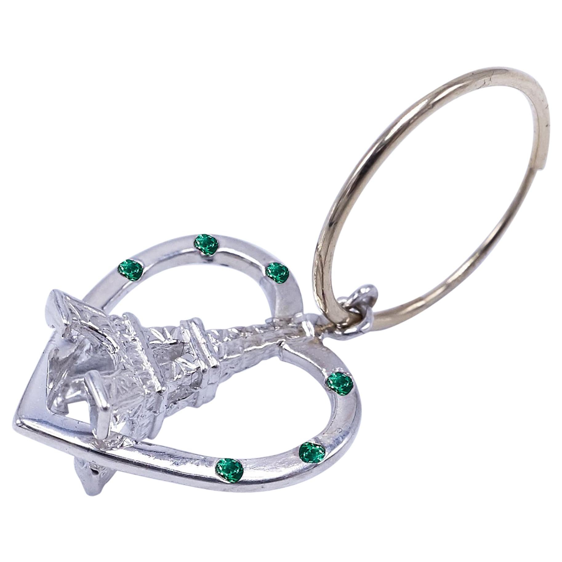 Heart Emerald Paris Eiffel Tower Earring Silver Gold For Sale