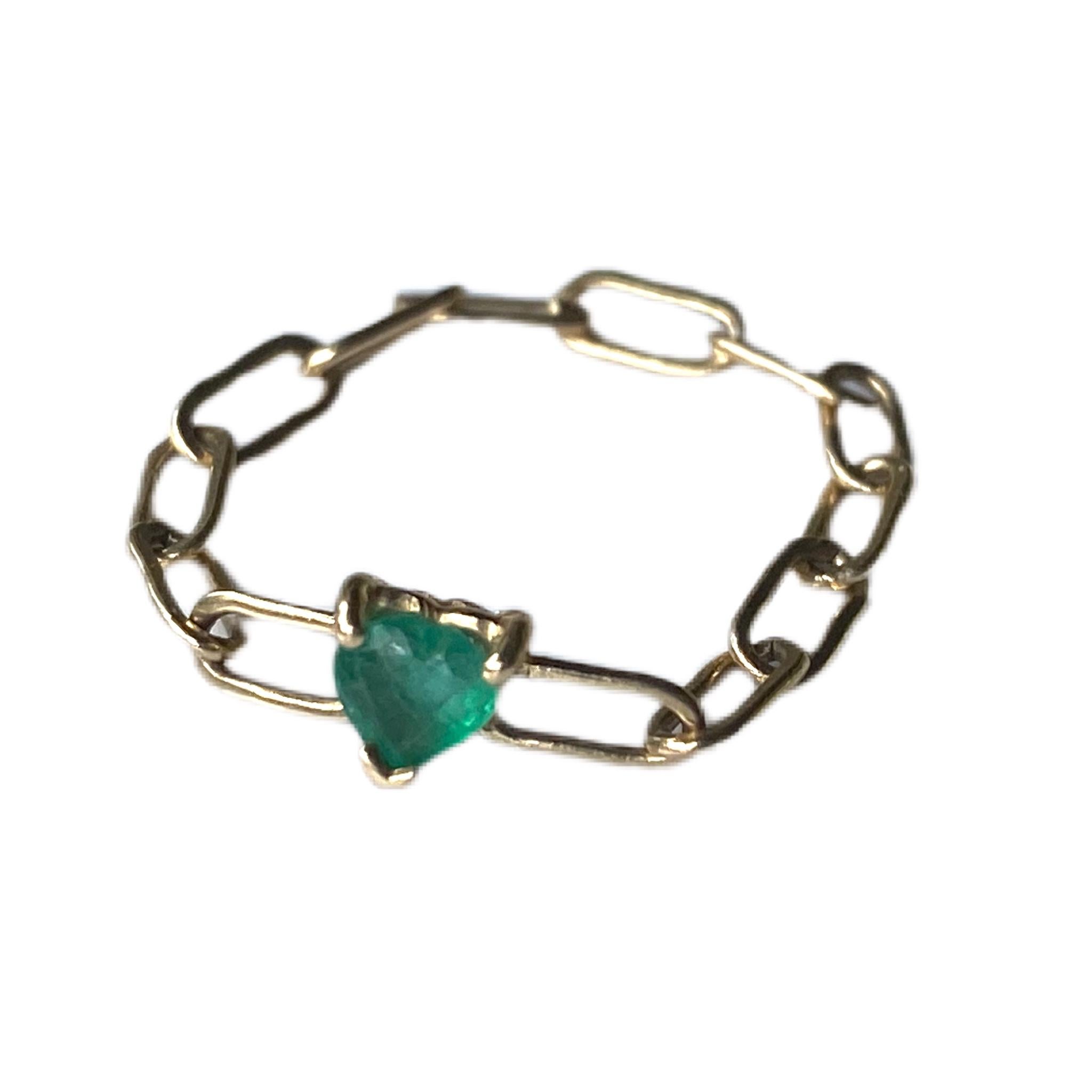 Heart Emerald Ring 14K Gold Chain J Dauphin

Made in Los Angeles

Last two images show same style with different gems, tanzanite and Opal.

Available for immediate delivery