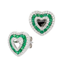 Boucles d'oreilles coeur Emeraude Or blanc 18K Diamant pour Elle