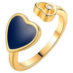 Heart Enamel and Diamond Ring 18 Karat Yellow Gold
