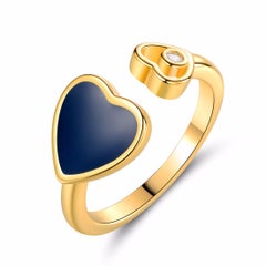 Heart Enamel and Diamond Ring 18 Karat Yellow Gold