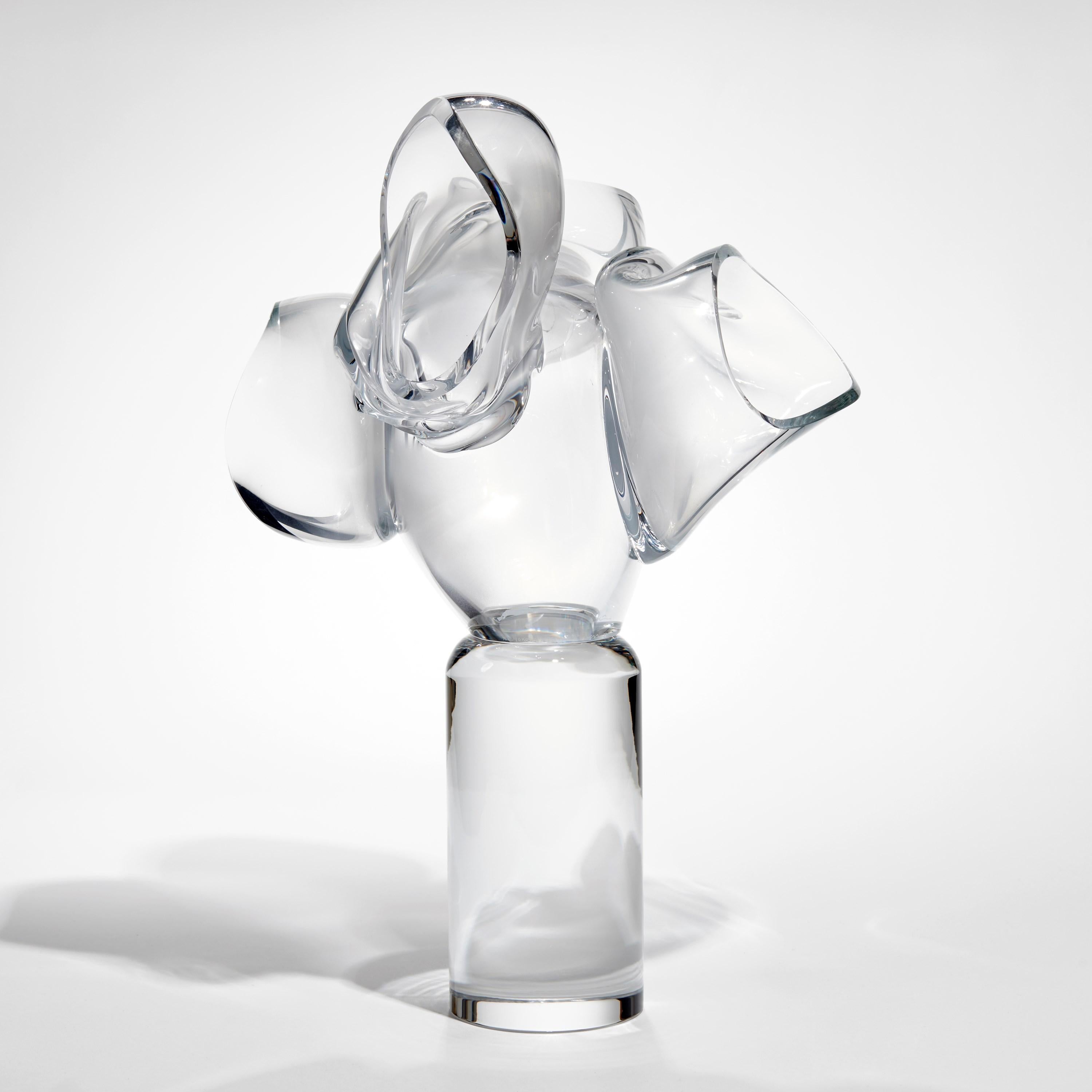 Organic Modern Heart Flower in Clear & Frost, a Sculpted Glass Artwork by Lena Bergström