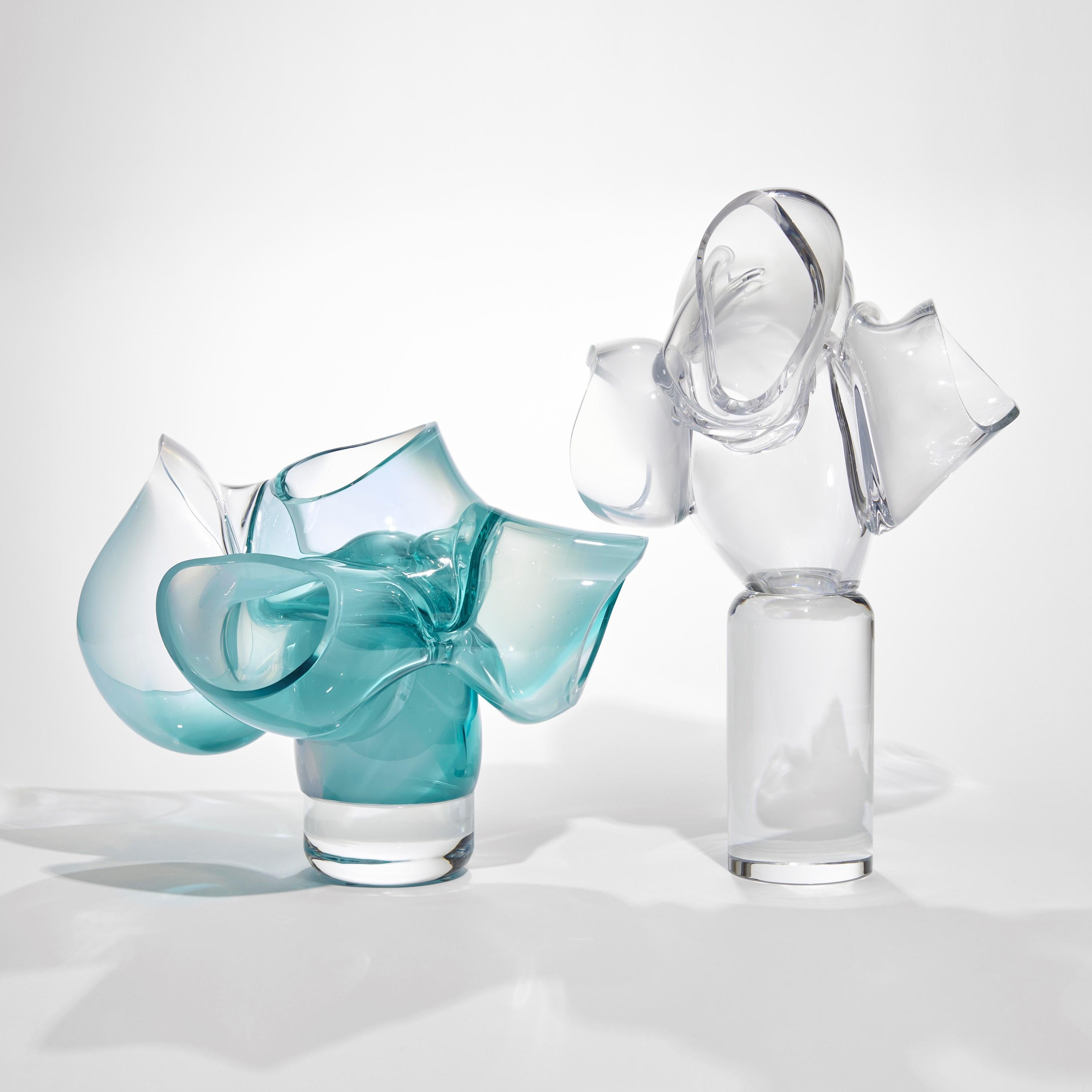 Hand-Crafted Heart Flower in Clear & Frost, a Sculpted Glass Artwork by Lena Bergström