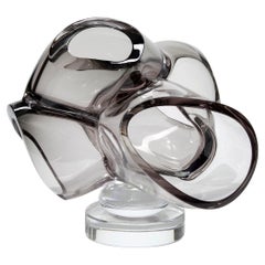 Heart Flower in Grey, an abstract floral glass sculpture by Lena Bergström