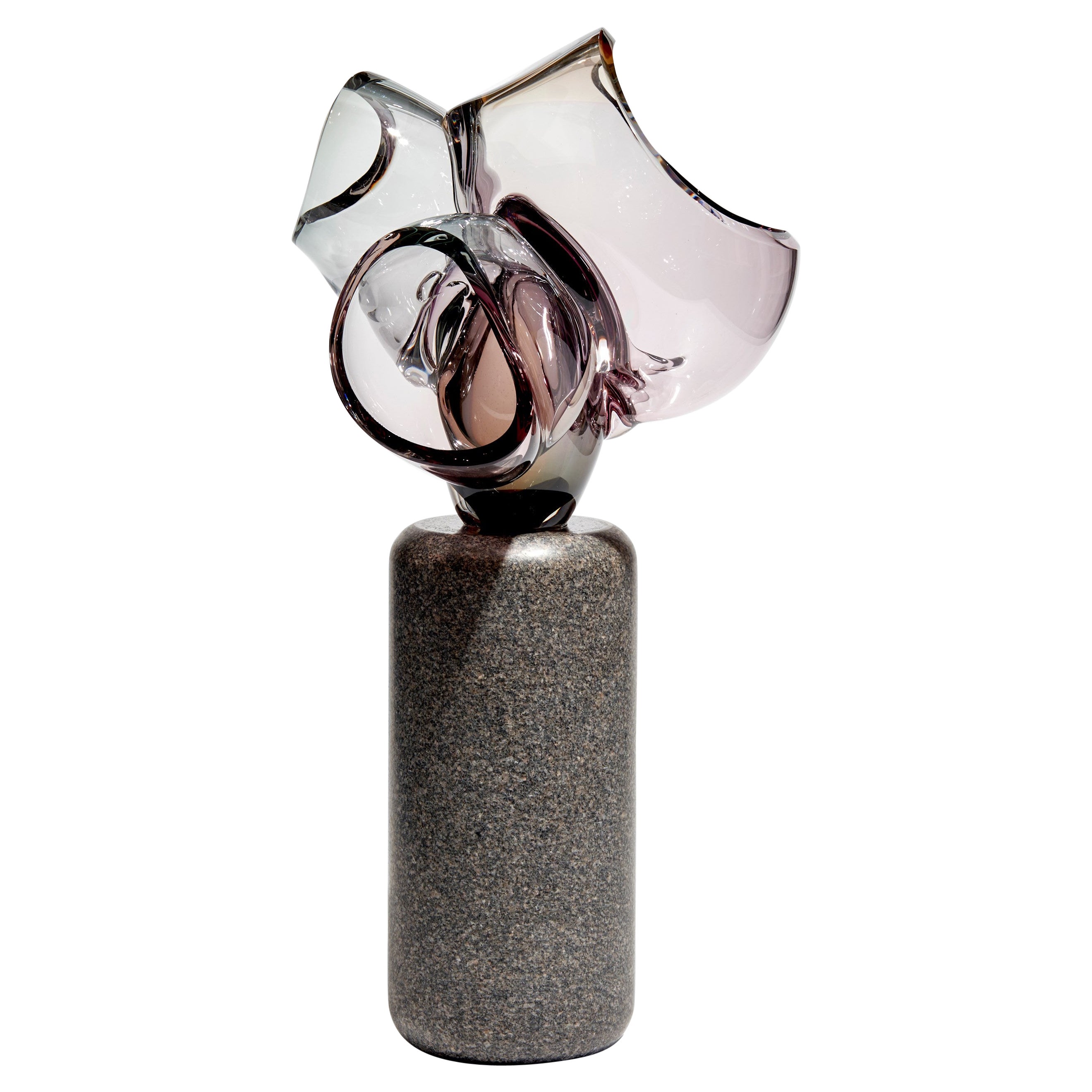 Heart Flower in Grey 
Dusky Pink with Granite, Glass Artwork by Lena Bergström
