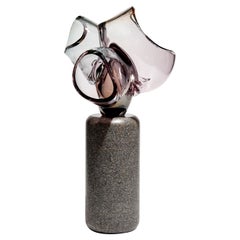 Heart Flower in Grey & Dusky Pink with Granite, Glass Artwork by Lena Bergström
