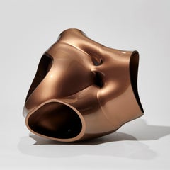 Heart Flower in Metallic Bronze, Abstract Glass Sculpture by Lena Bergström