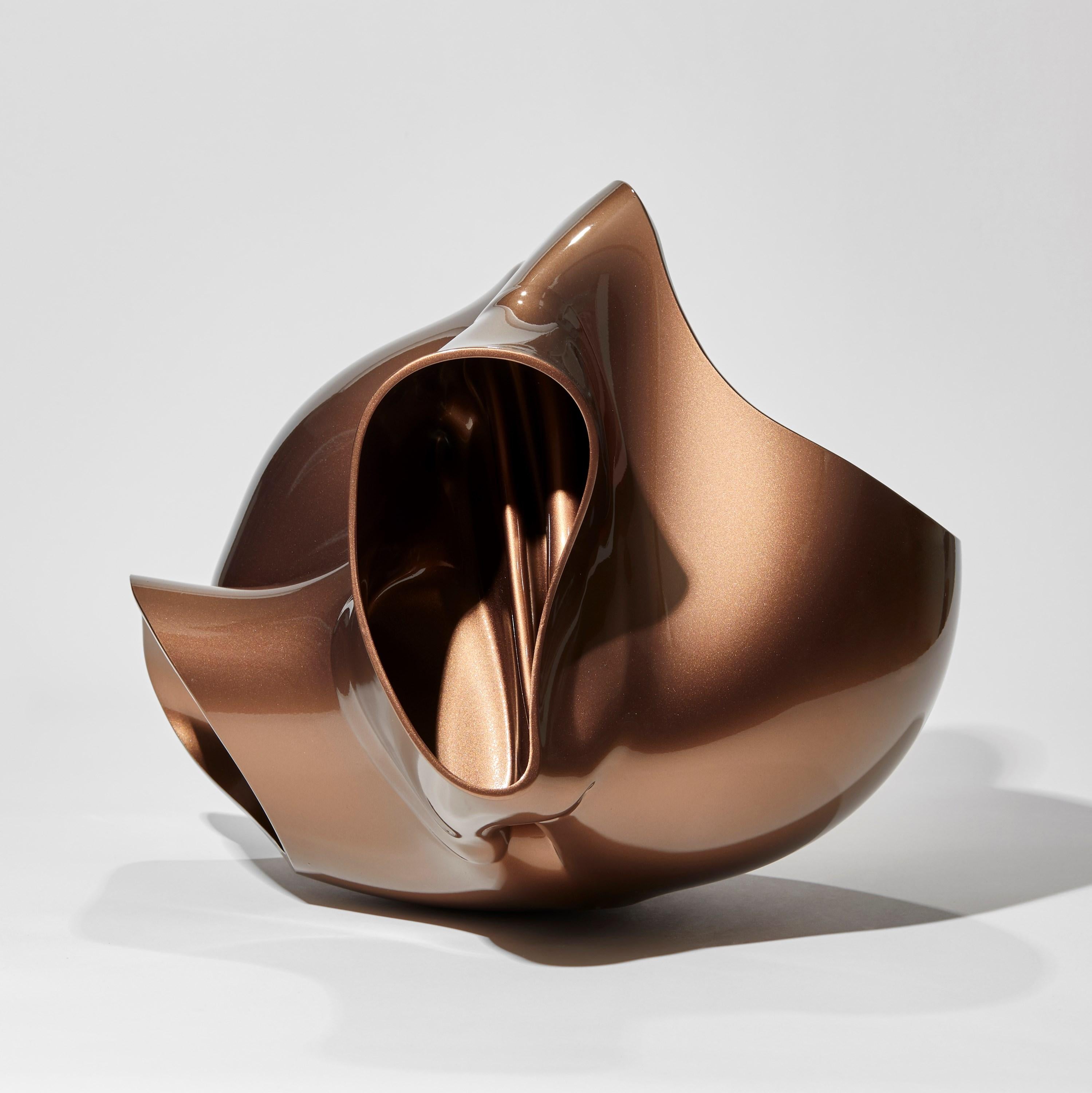 Organic Modern Heart Flower in Metallic Bronze, Abstract Glass Sculpture by Lena Bergström For Sale