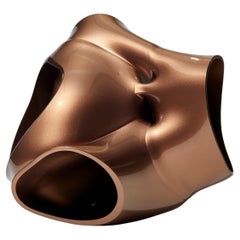 Flor de corazón en bronce metalizado, escultura abstracta de cristal de Lena Bergström