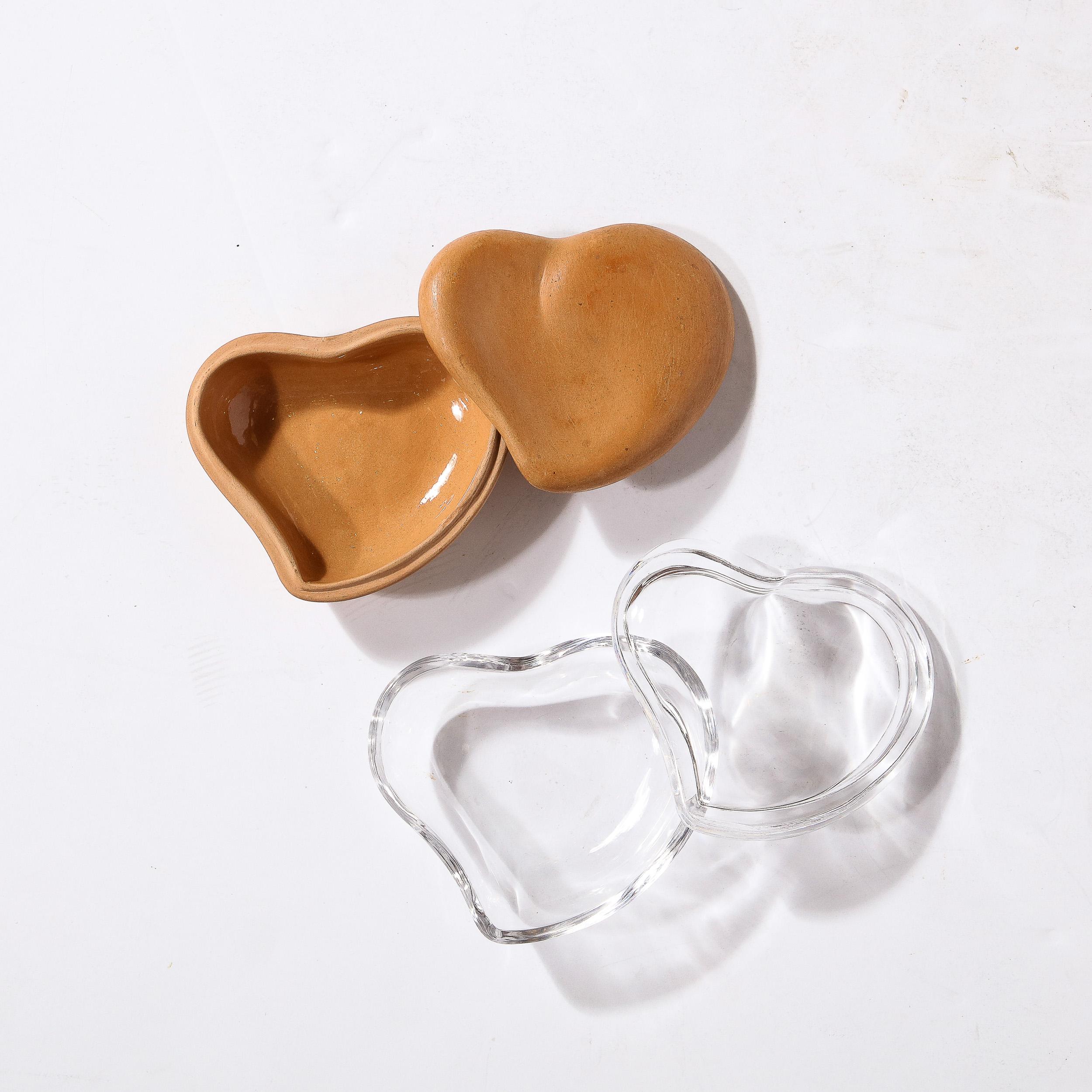 American Heart Form Glass & Terra Cotta Trinket Boxes by Elsa Peretti for Tiffany & Co. For Sale