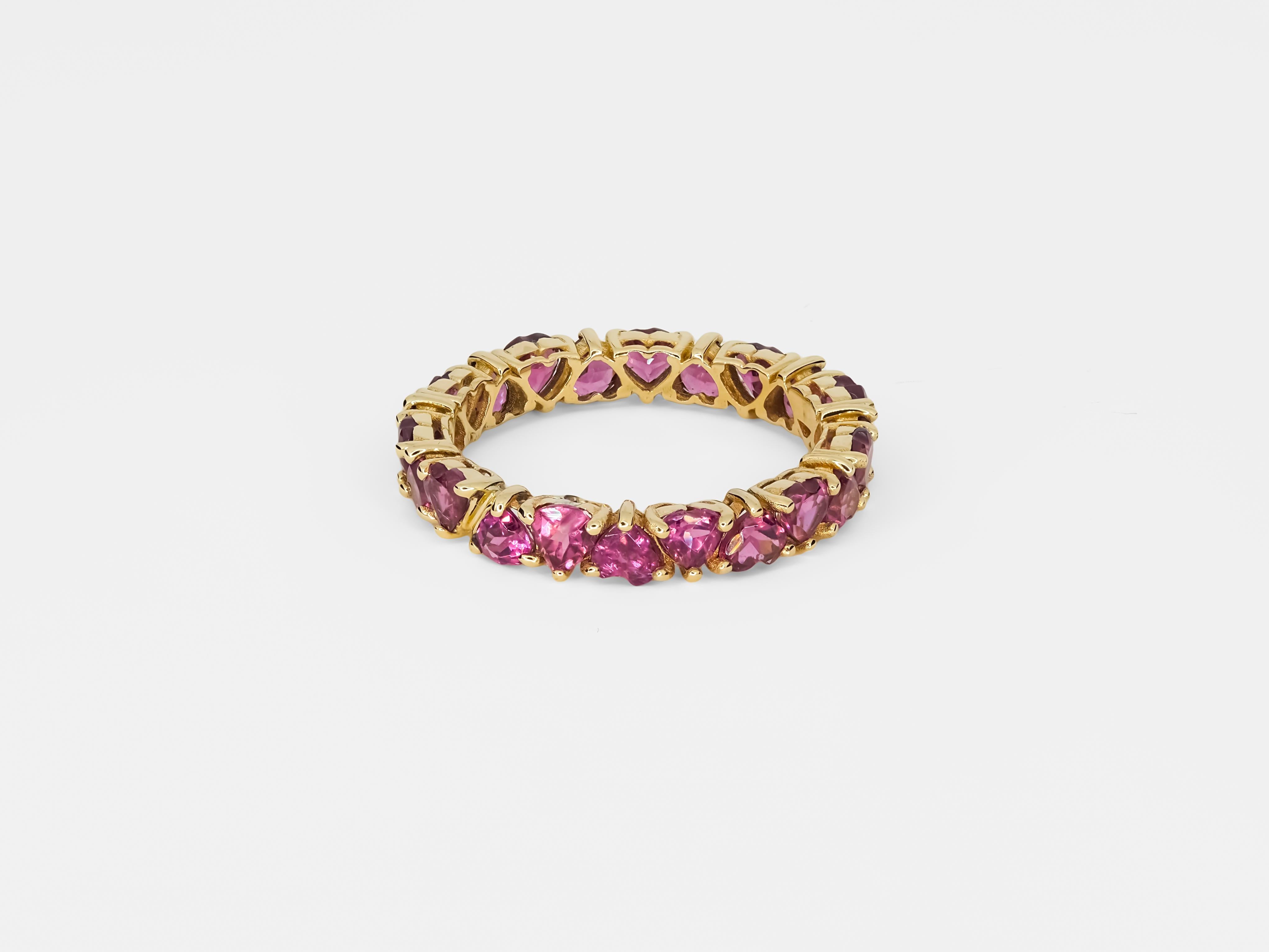 En vente :  Bague d'éternité cœur grenat en or 14 carats 4