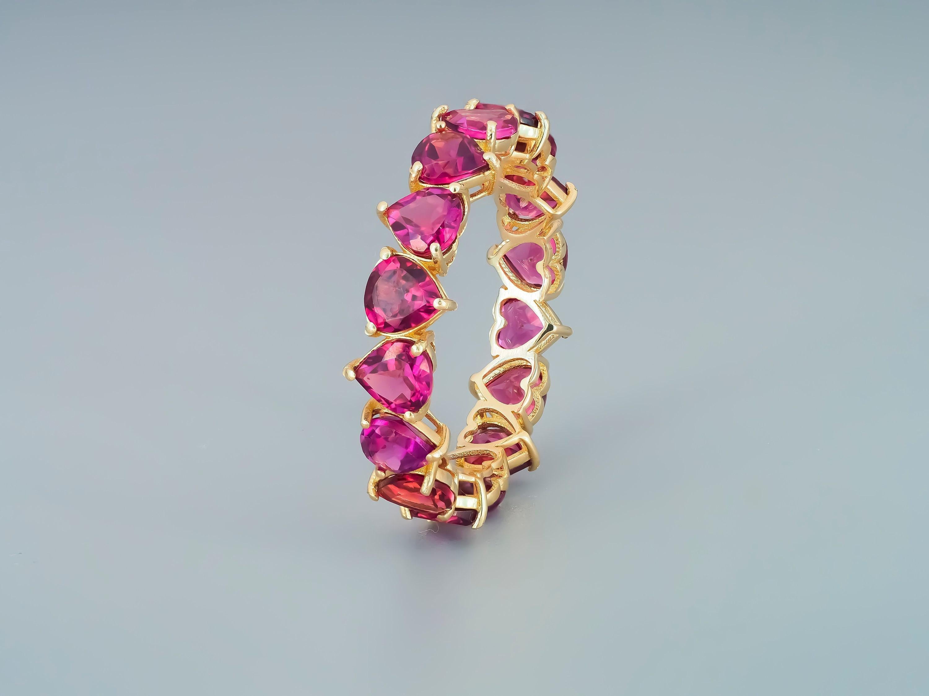 Heart garnet Eternity Ring in 14k gold 5