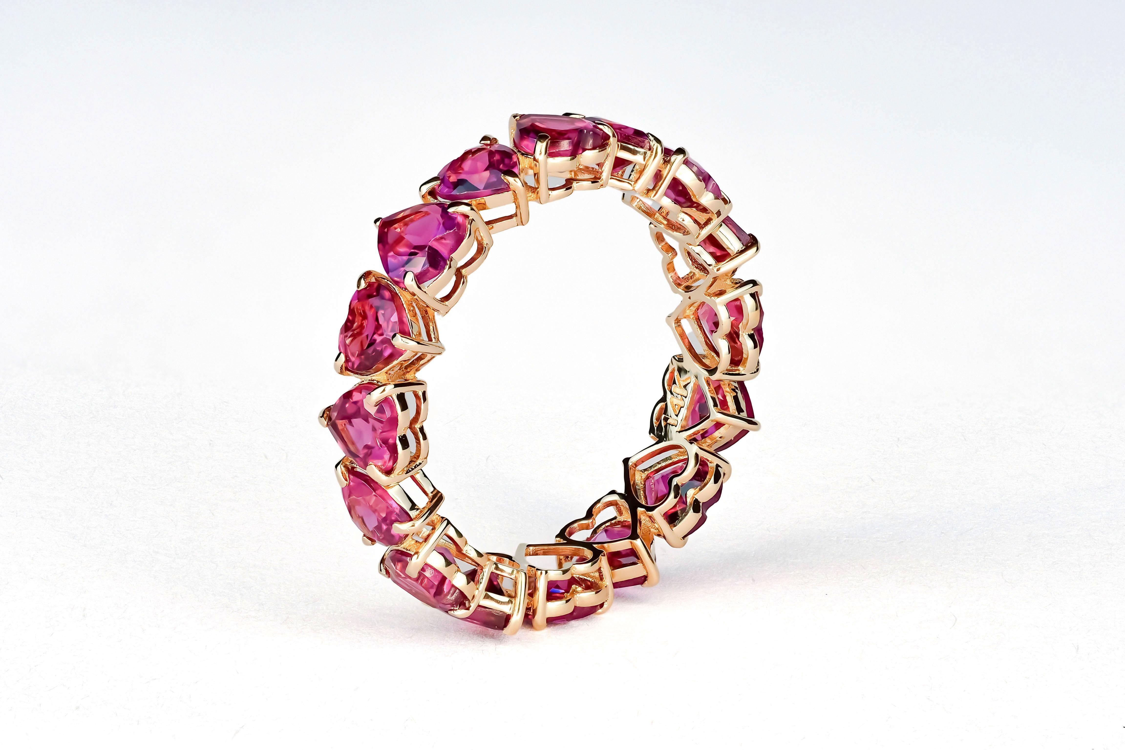 For Sale:  Heart garnet Eternity Ring in 14k gold 4