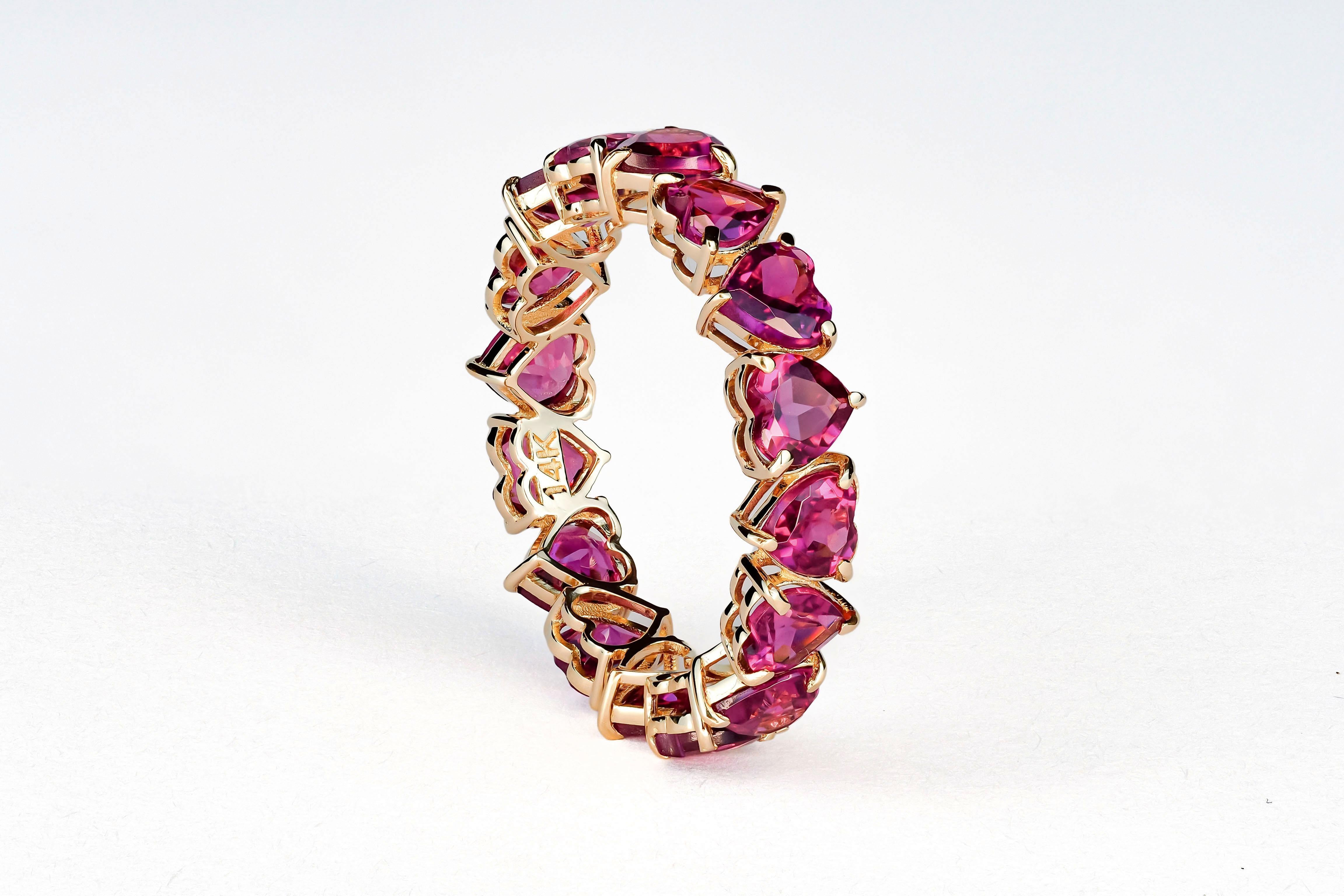 Heart Cut Heart garnet Eternity Ring in 14k gold