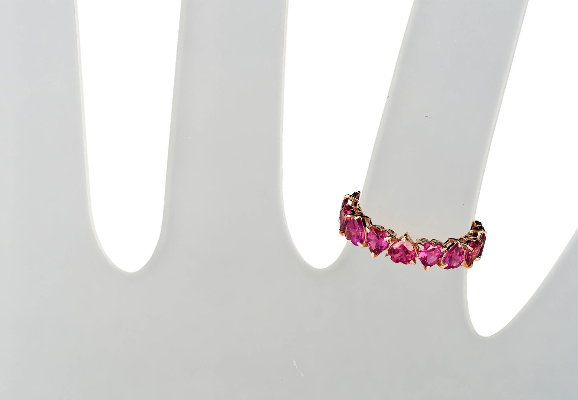 Women's Heart garnet Eternity Ring in 14k gold