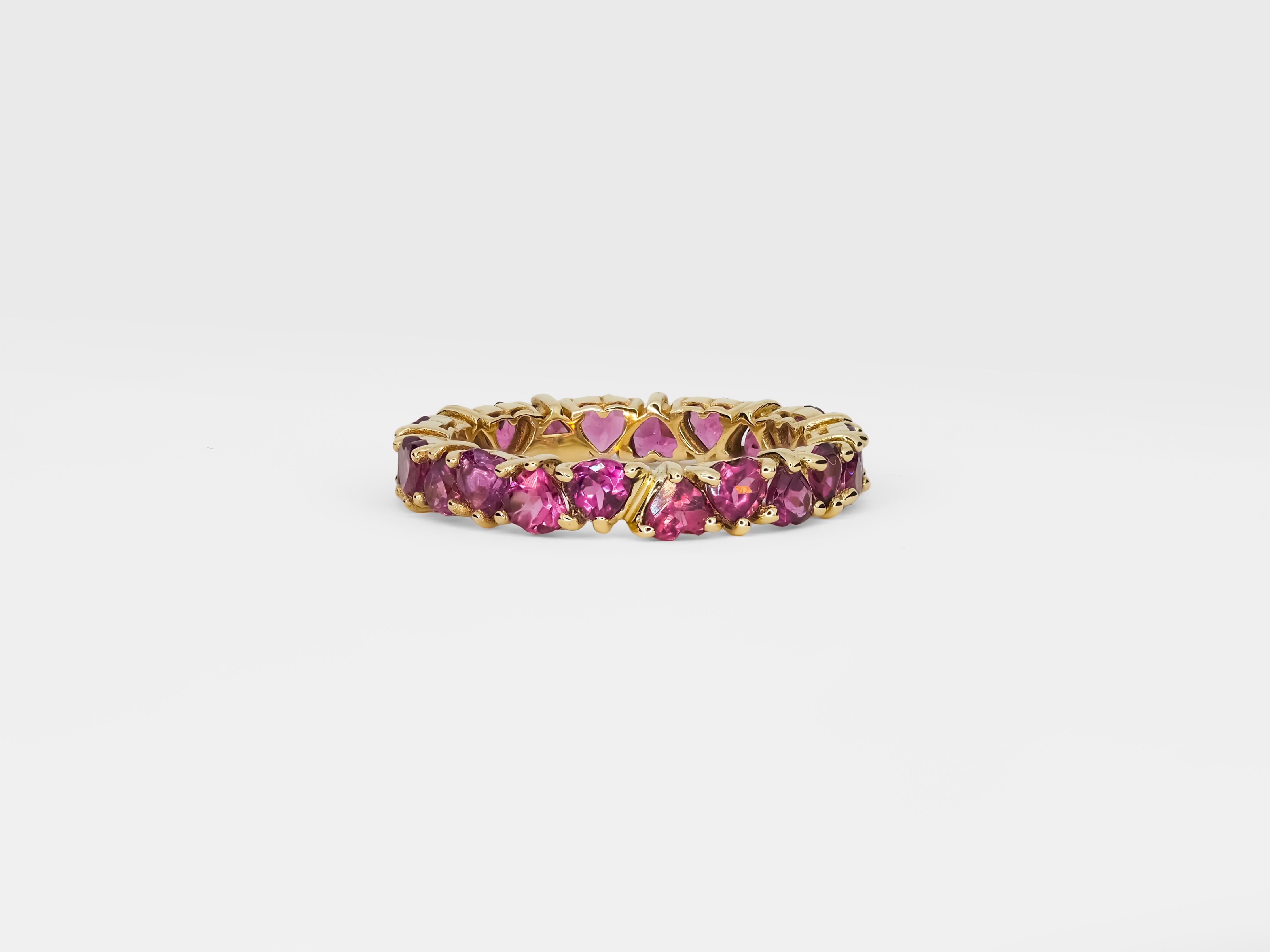 En vente :  Bague d'éternité cœur grenat en or 14 carats 3