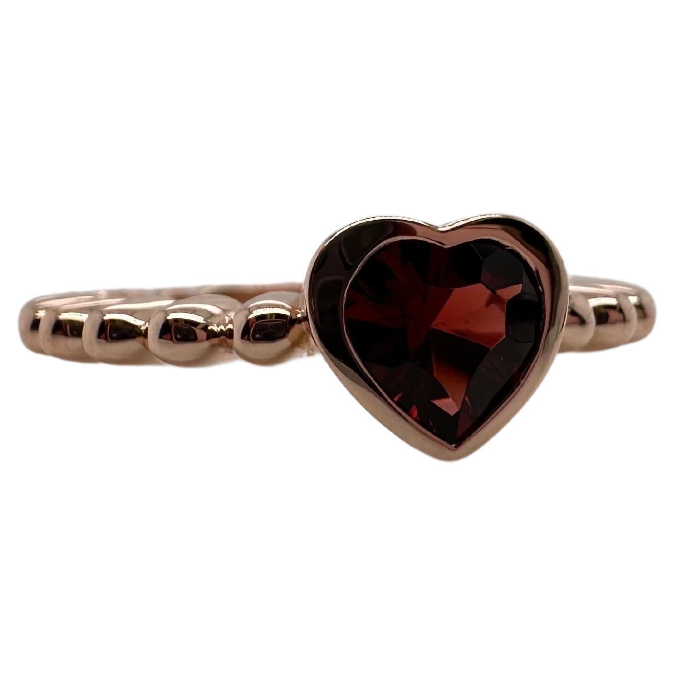 Herz-Granat-Ring 14KT Roségold Romantisch Natürlicher Granat Solitär Ring (Herzschliff) im Angebot