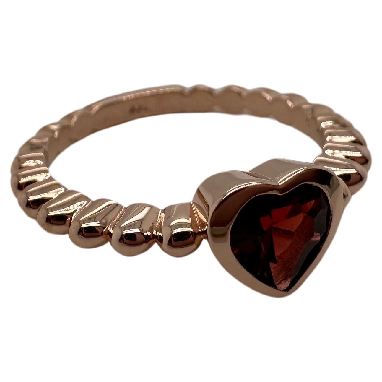 Herz-Granat-Ring 14KT Roségold Romantisch Natürlicher Granat Solitär Ring für Damen oder Herren im Angebot