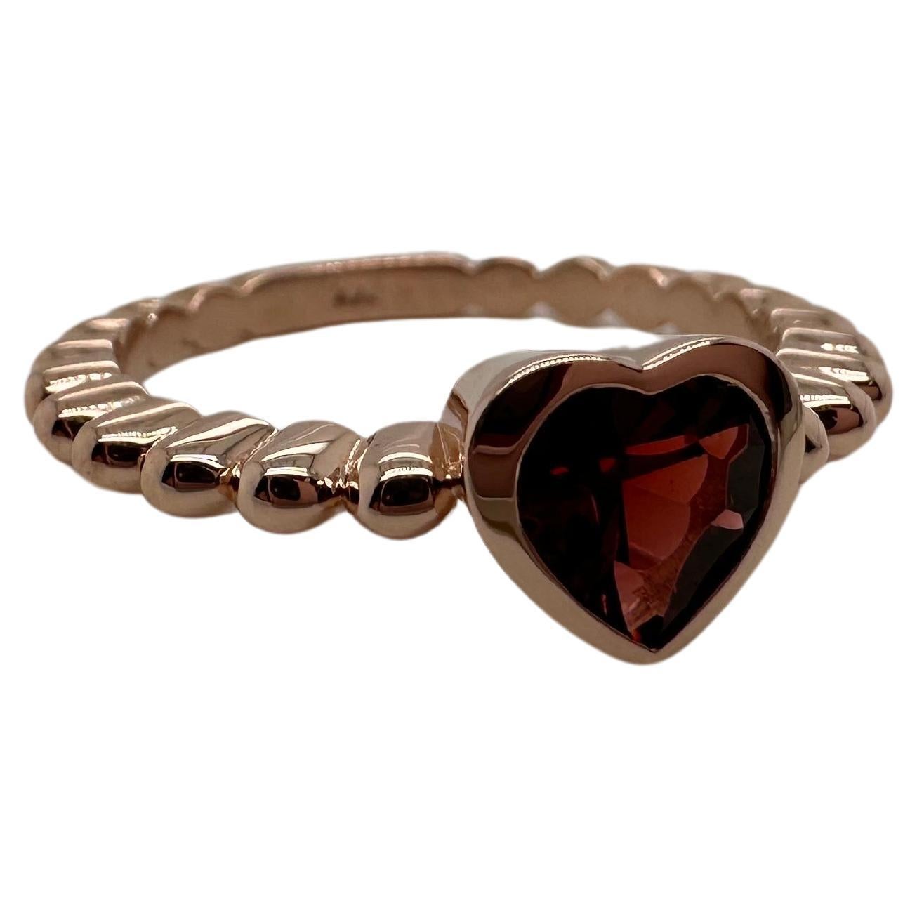 Heart garnet ring 14KT rose gold Romantic natural garnet solitaire ring For Sale