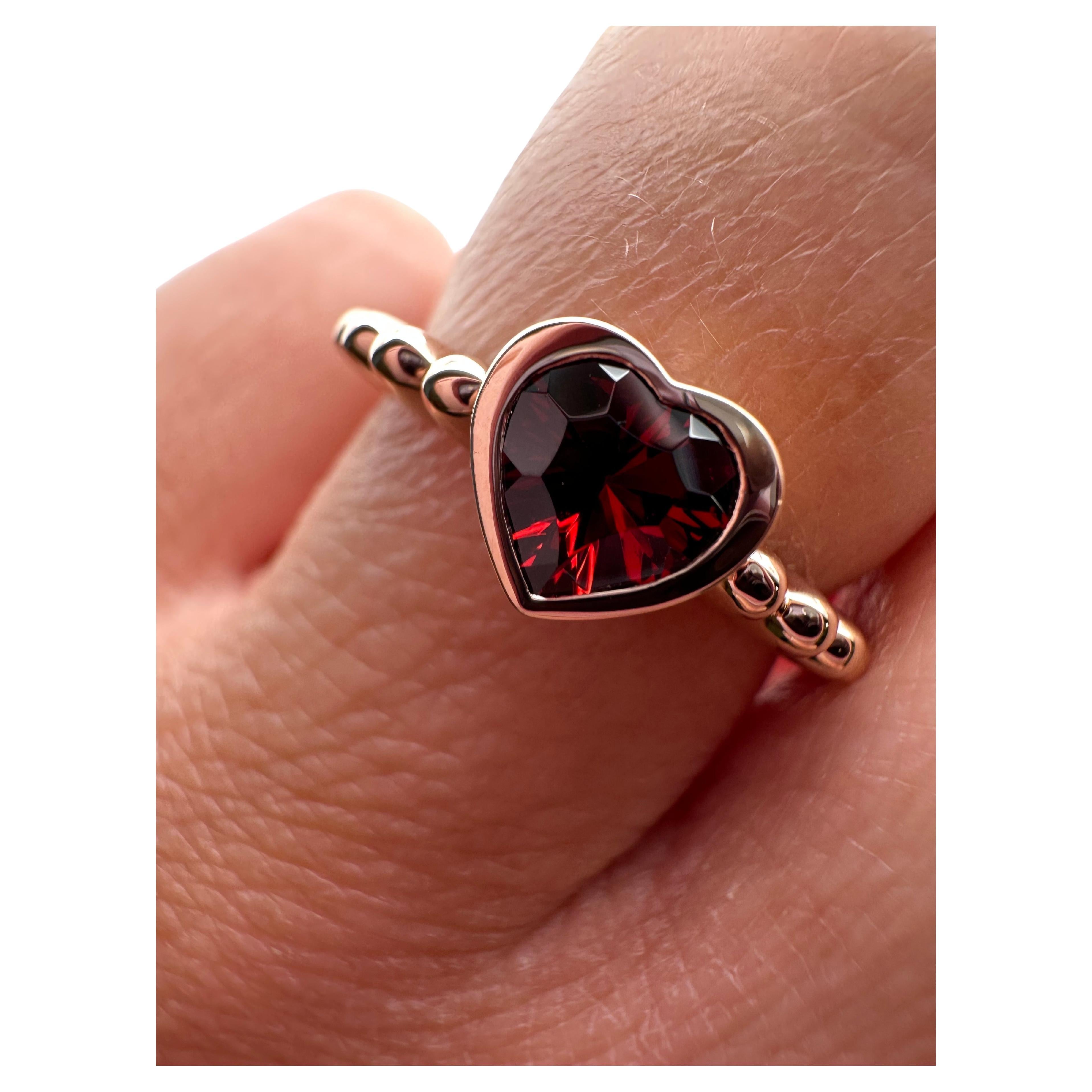 Anillo granate corazón 14KT oro rosa Anillo solitario granate natural romántico en venta