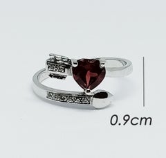 Heart garnet ring. White zircon , Silver in white gold plated