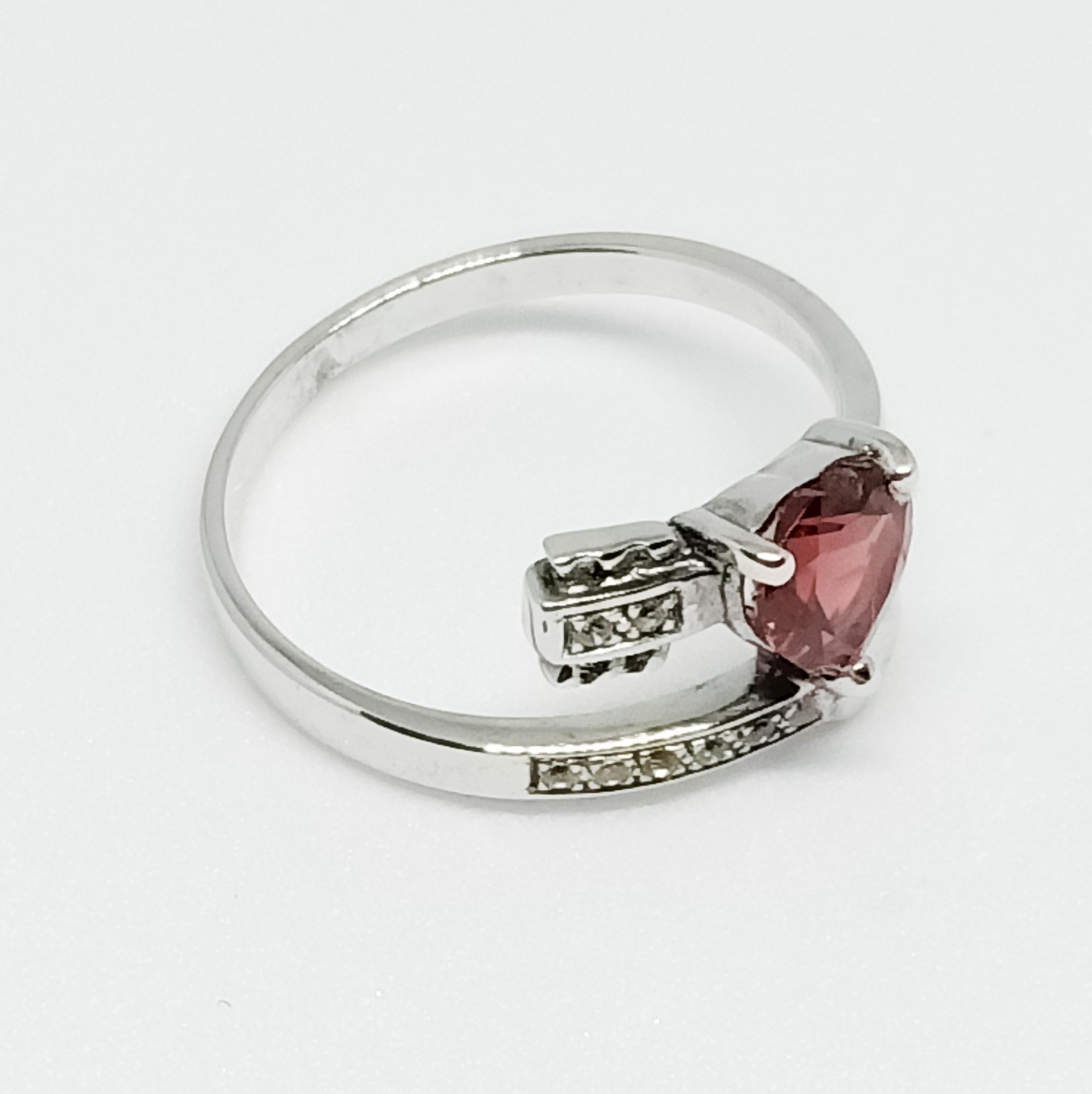 Heart Cut Heart garnet ring. White zircon , Silver in white gold plated For Sale