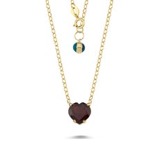 14k Gold Heart Garnet Solitaire Chain Necklace