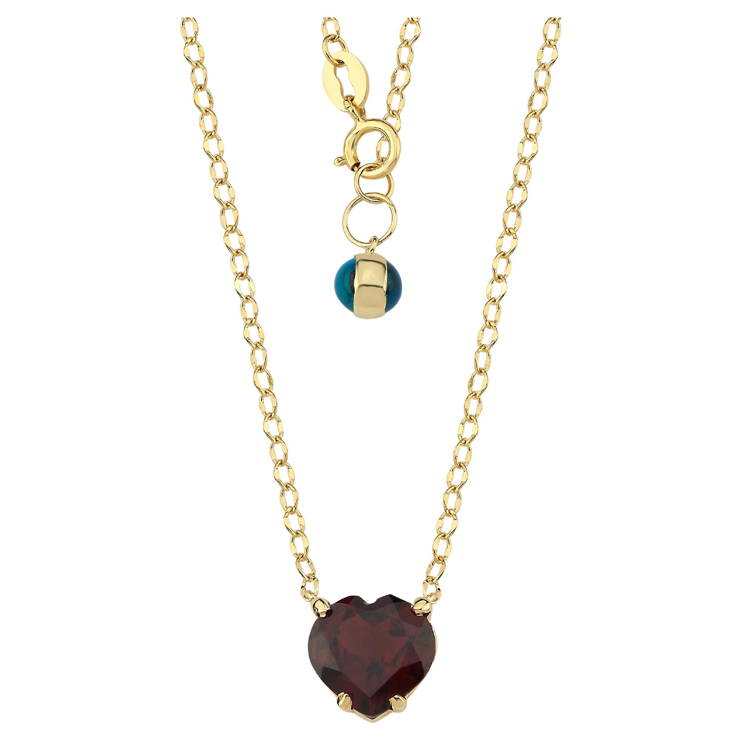 14k Gold Heart Garnet Solitaire Chain Necklace