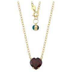 14k Gold Heart Garnet Solitaire Chain Necklace