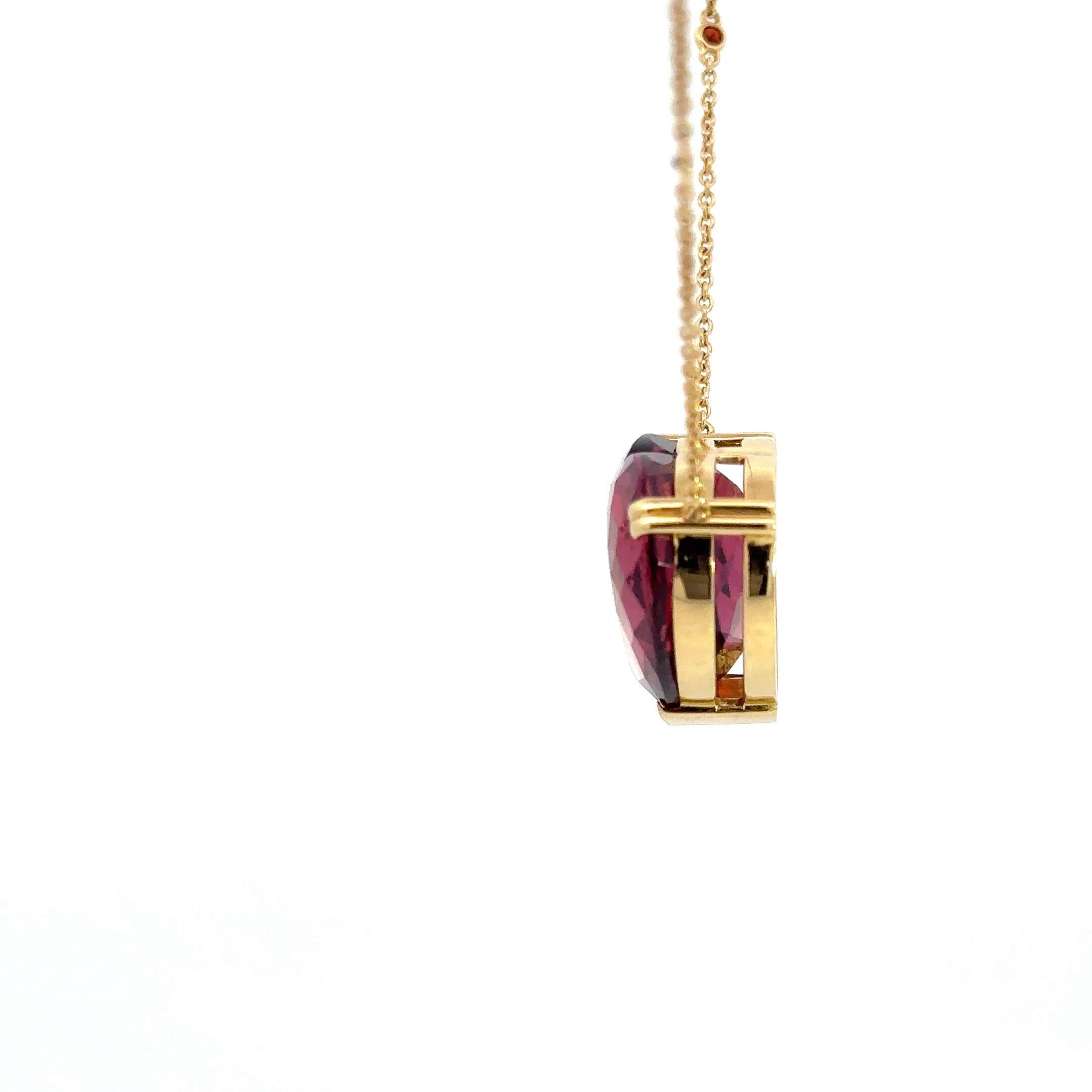 Women's Heart Garnet Tourmaline 18K Rose Gold Exclusive Necklace For Sale