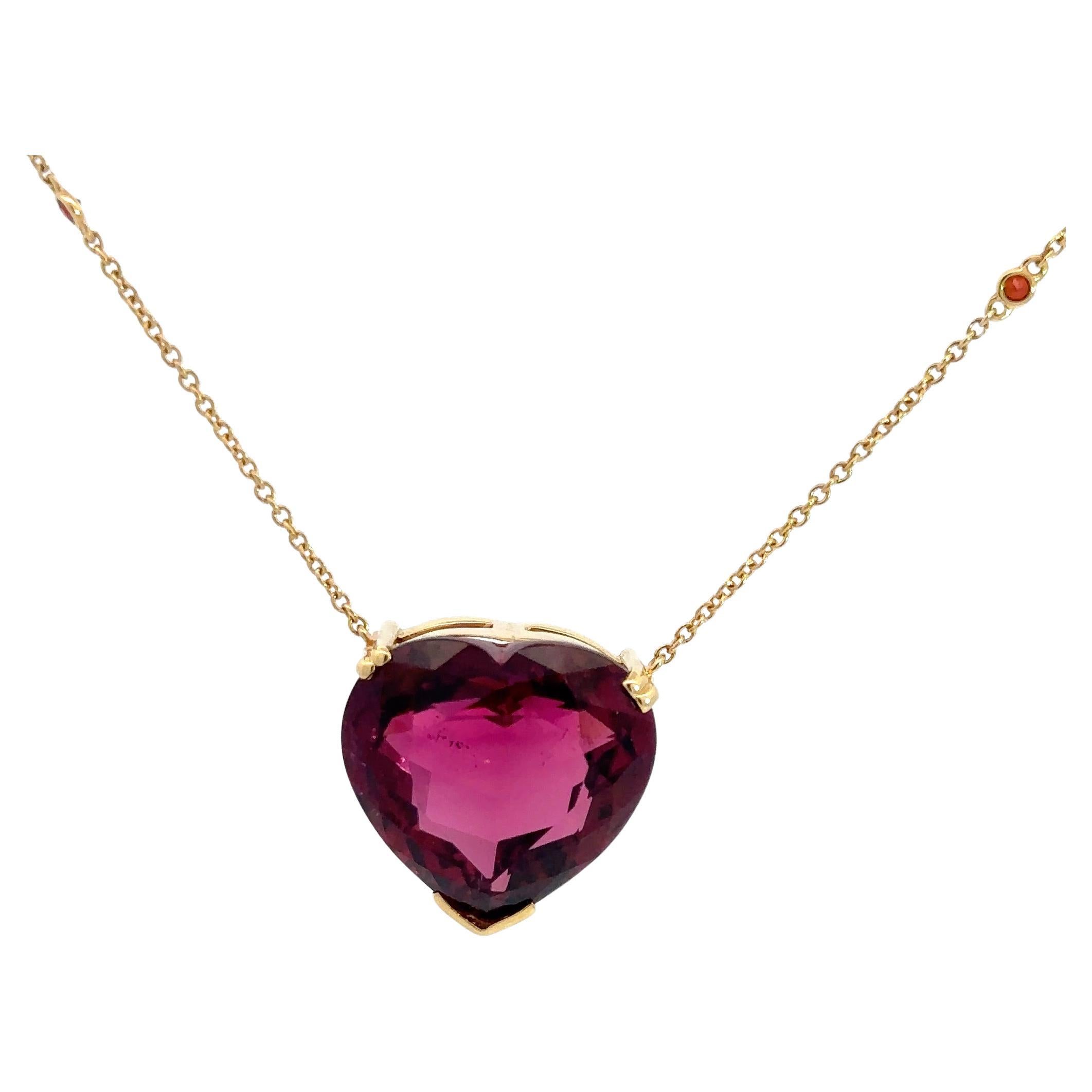 Heart Garnet Tourmaline 18K Rose Gold Exclusive Necklace For Sale